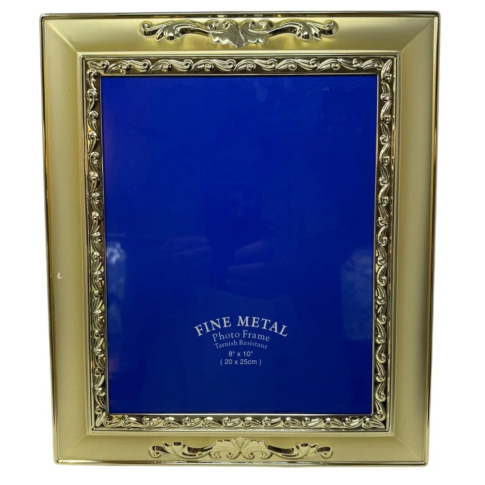 Vintage Gold Tone Ornate Picture Frame 8x10 Velvet Back Tabletop Wall 1980s